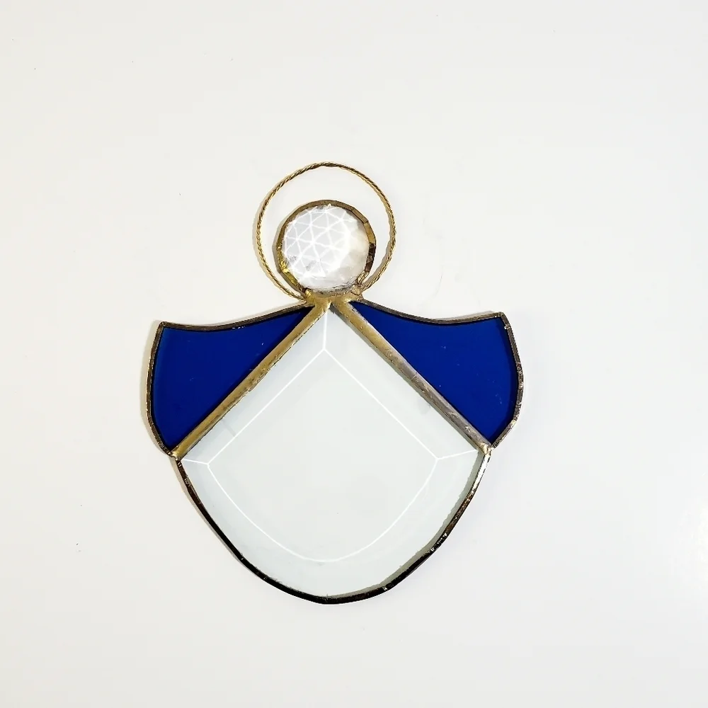 VINTAGE STAINED GLASS Guardian Angel Suncatcher with Beveled Edge Hand Soldered